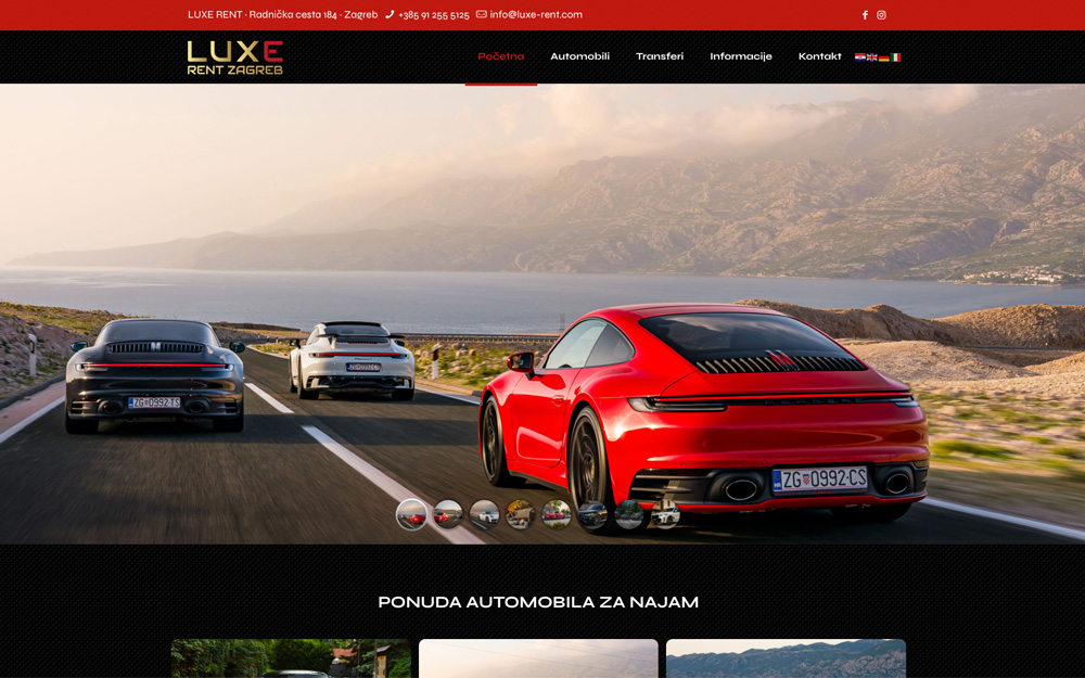 Luxe Rent Zagreb web stranica