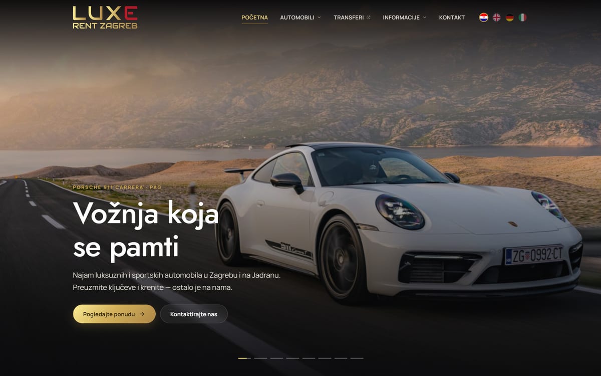 Luxe Rent Zagreb web stranica